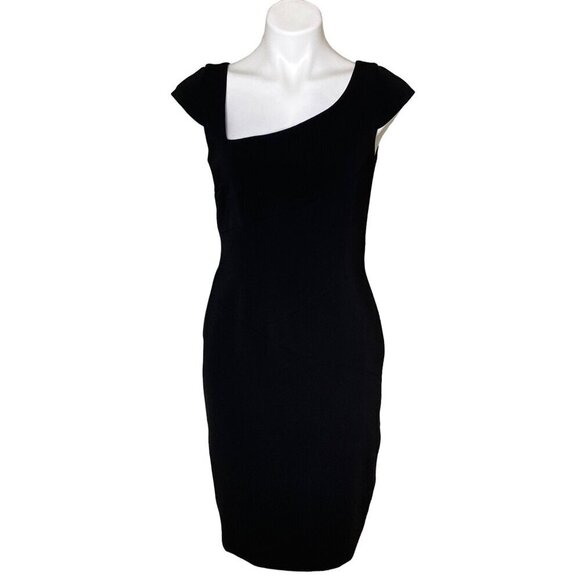 Jay Godfrey Black Cocktail Dress, Asymmetrical Neck Cap Sleeves Women's Size 8 - Picture 1 of 9